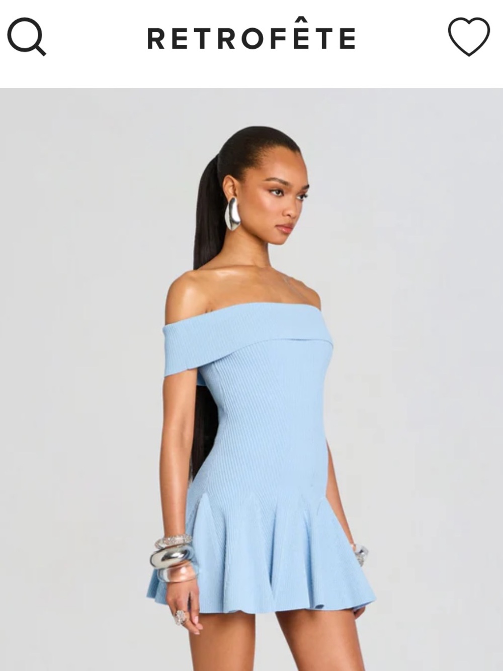 Retrofete Erica metallic knit dress Off-Shoulder Light Blue Fit-and-Flare mini S - Picture 3 of 9